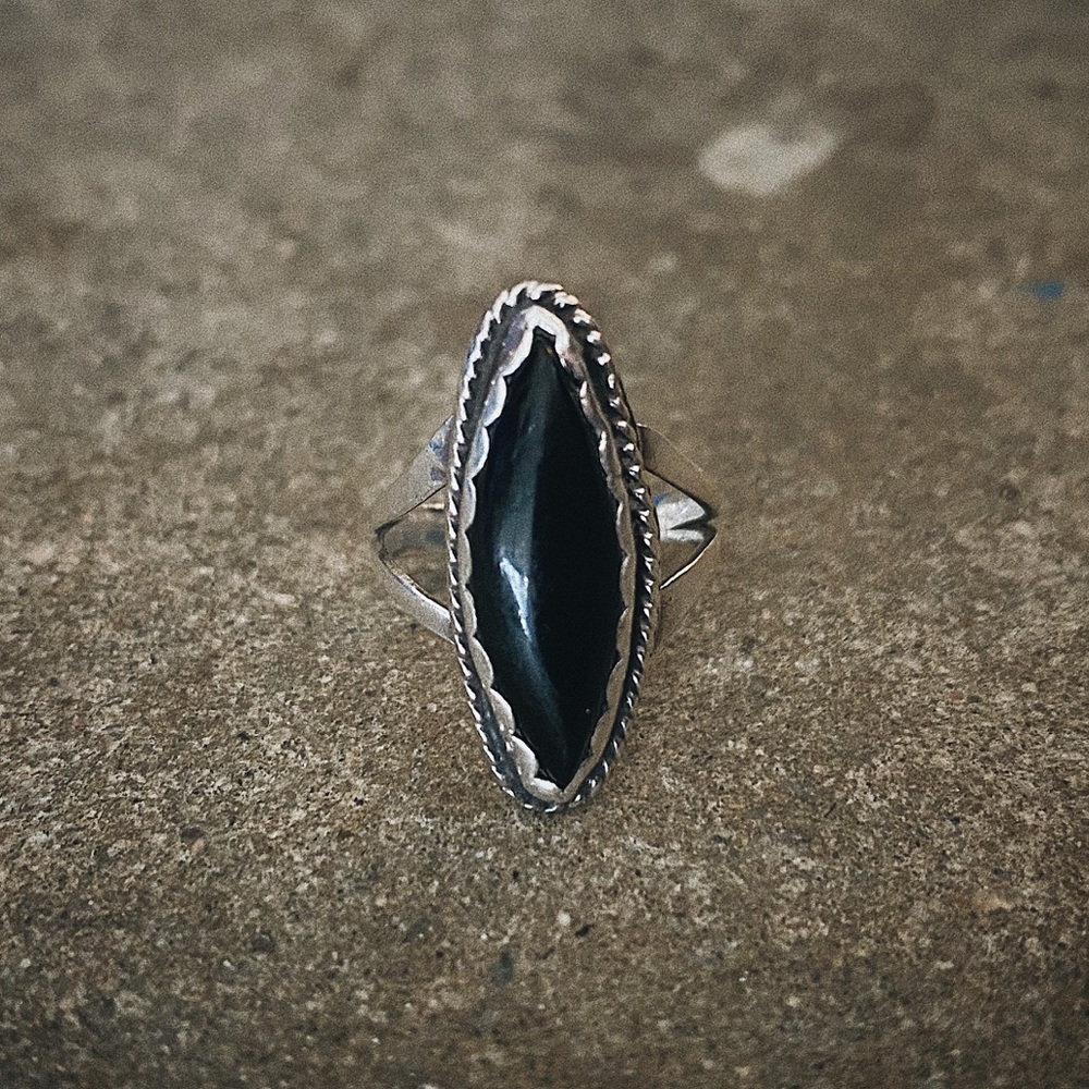 Small Vintage Sterling Silver and Onyx Ring